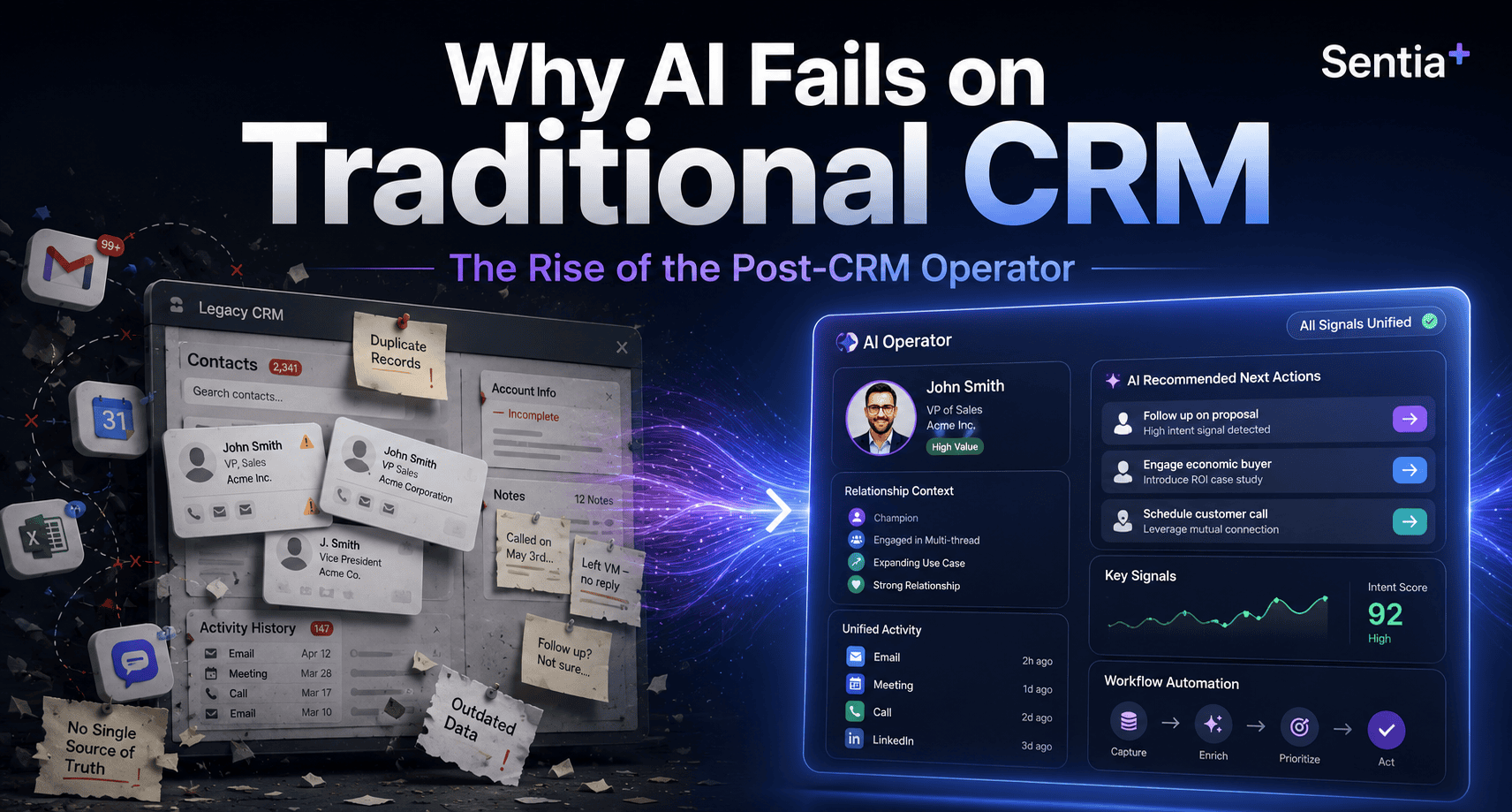 Why AI Fails on Traditional CRM | Sentia+ Post-CRM Operator
