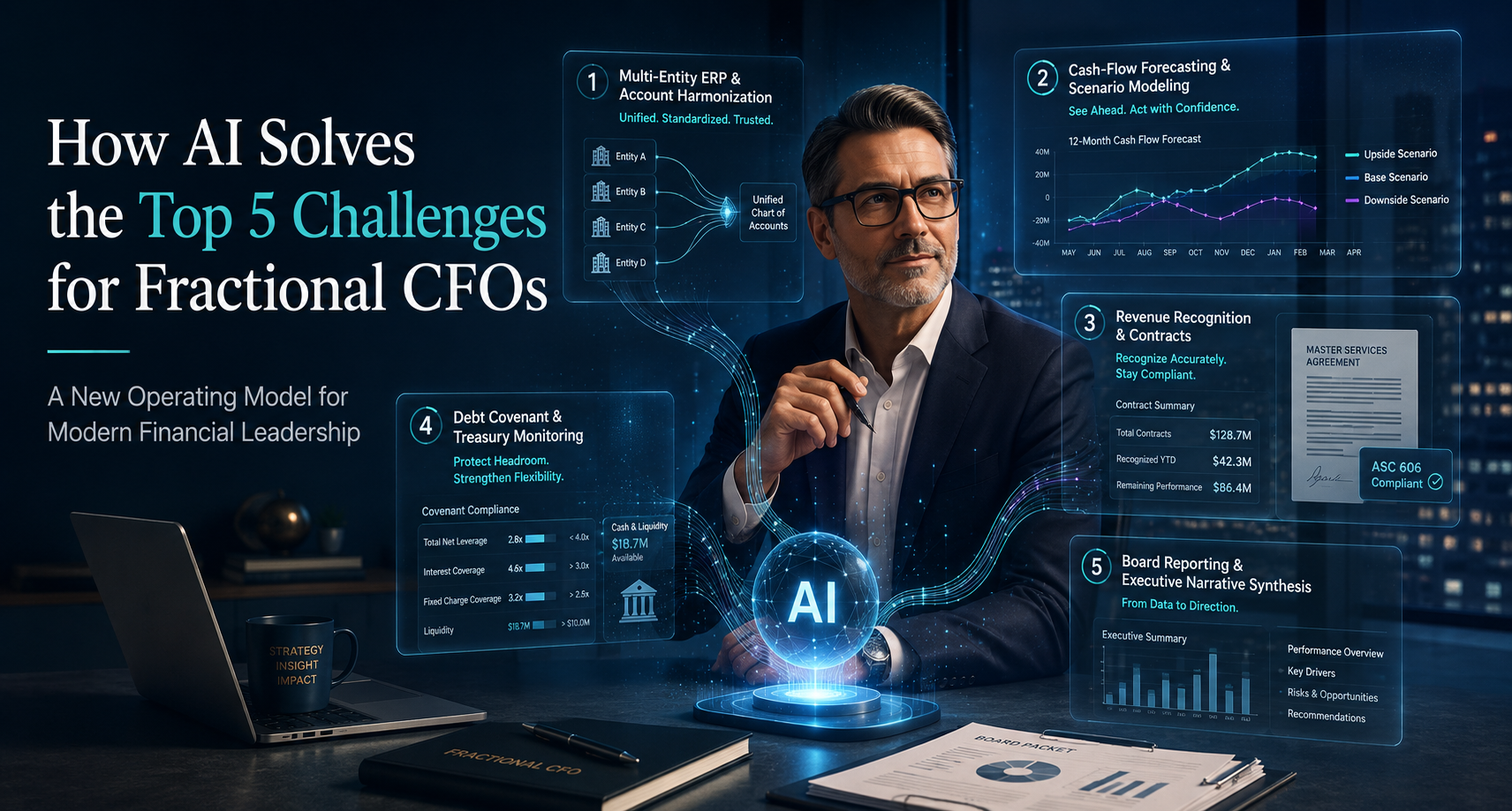 Enterprise Financial Orchestration: Five Critical Fractional CFO Challenges solved by Modern Artificial Intelligence
